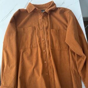 Rust Orange Corduroy Button-Up Shirt - Medium (oversized)